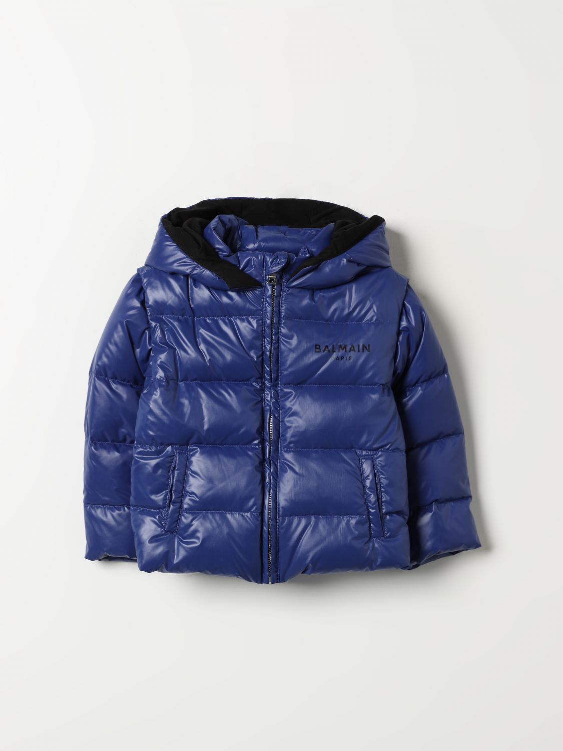 Shop Balmain Coats  Kids Color Blue In Blau