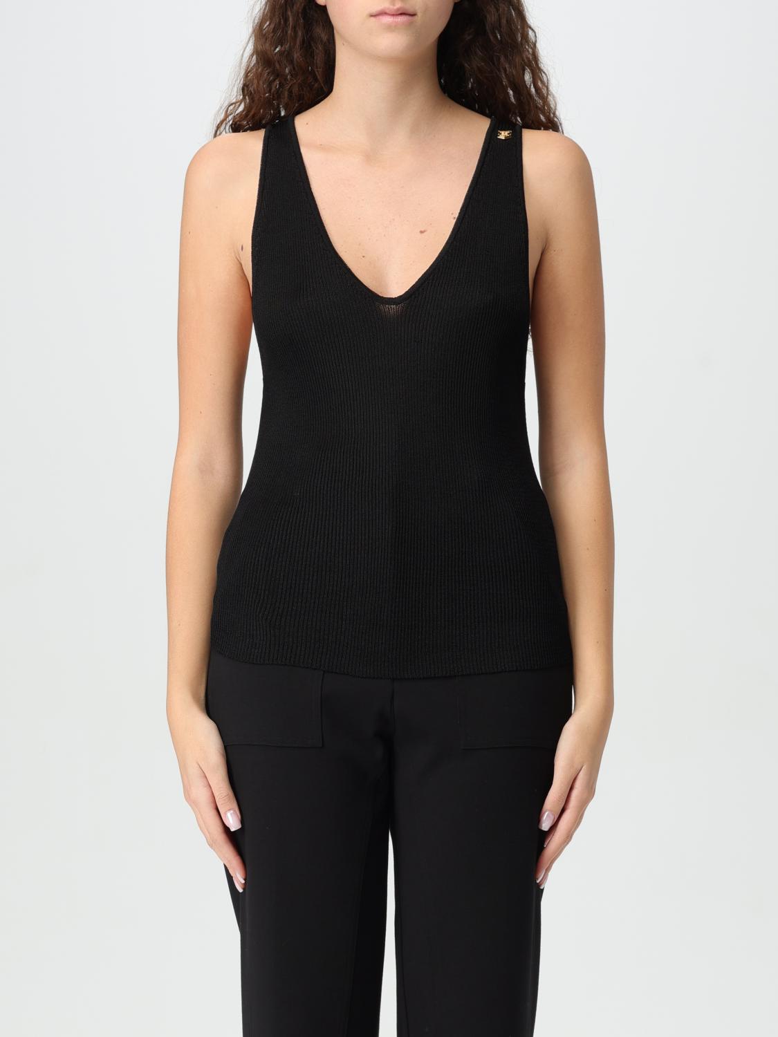 Elisabetta Franchi Black Top With Embroidered Logo In Schwarz