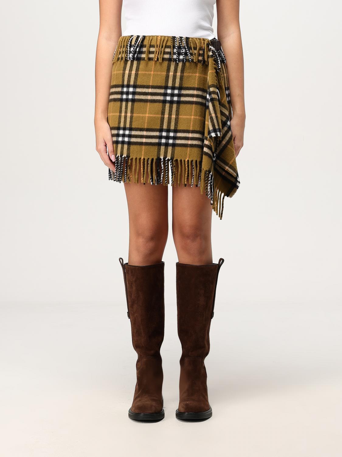 Shop Burberry Skirt Woman Color Mustard