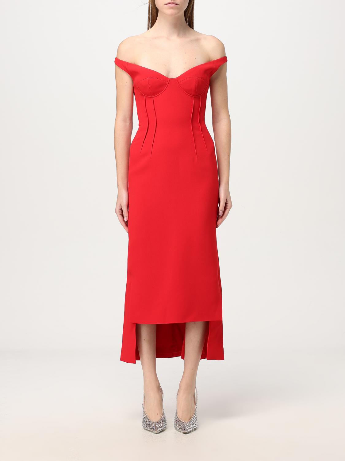David Koma Off-the-shoulder Bustier Cady Midi Dress In Rot