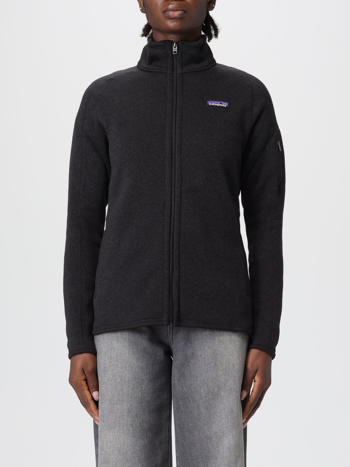 Patagonia Black Fleece Jacket With Structured Collar In Black