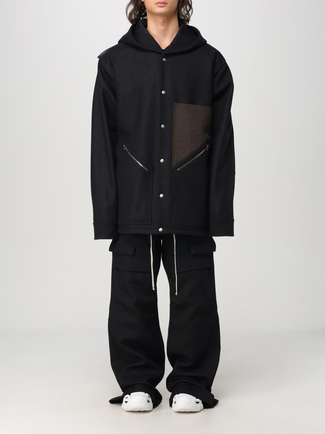 Rick Owens Drawstring Hem Wool Coat In Schwarz