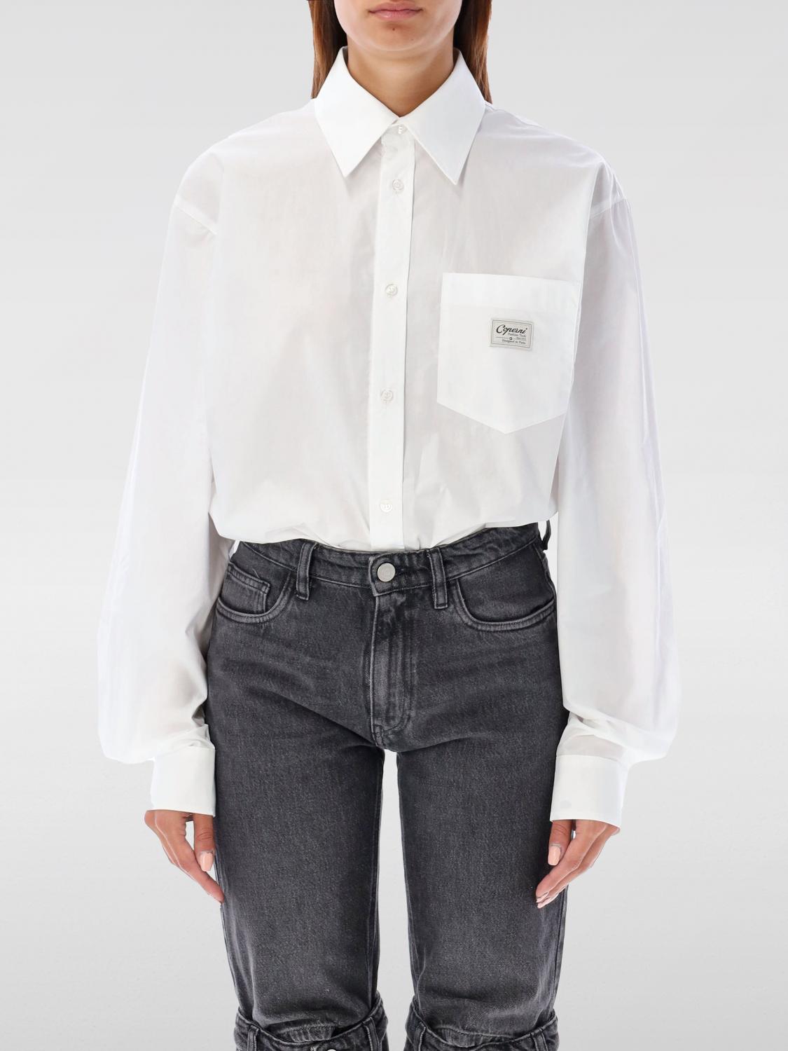 Coperni White Bodysuit With Classic Collar And Logo Patch On The Front In Cotton Woman In Weiss