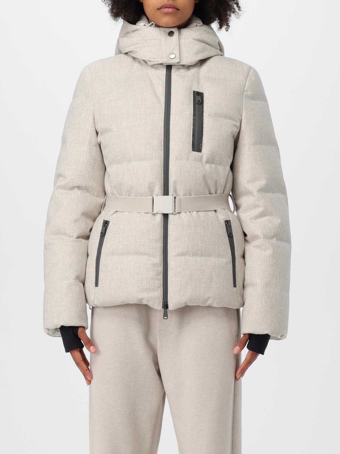 Brunello Cucinelli Belted Waist Hooded Quilted Down Jacket In Grau