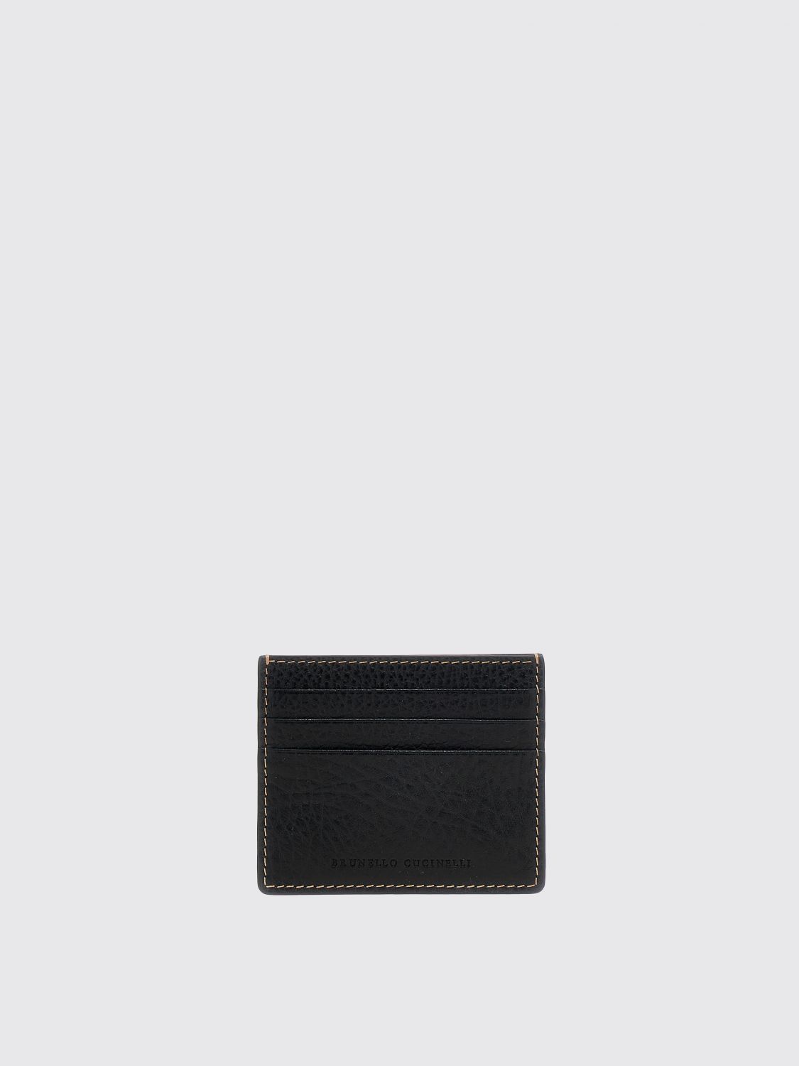 Brunello Cucinelli Compact Textured Cardholder Contrast Stitching In Black