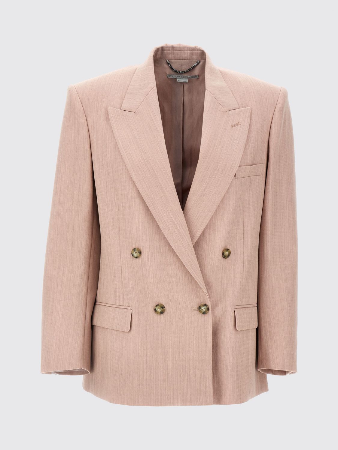 Stella Mccartney Double-breasted Wool Blazer With Structured Shoulders In Pink