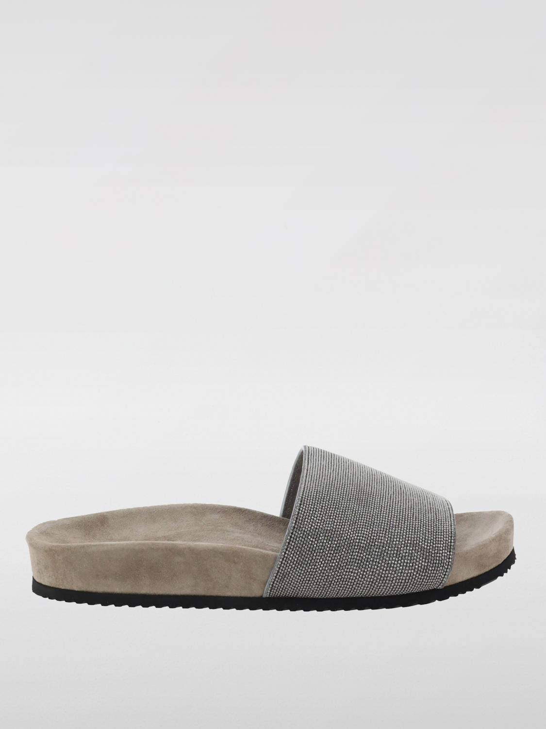 Brunello Cucinelli Textured Strap Slip-on Sandals With Cushioned Footbed In Silber