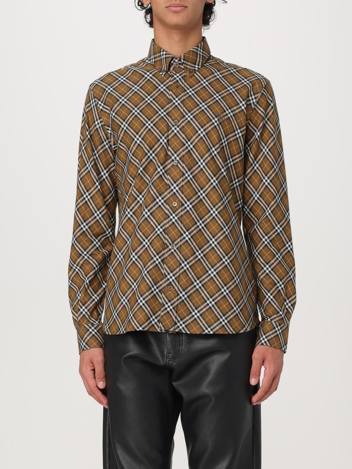 Burberry Beige Button-down Shirt With Check Pattern In Brown