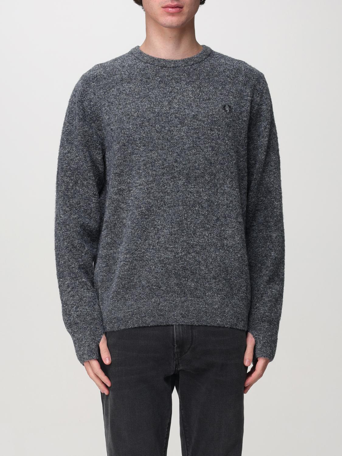 Fred Perry Mens Boucle Knit Crew Neck Sweater In Blau