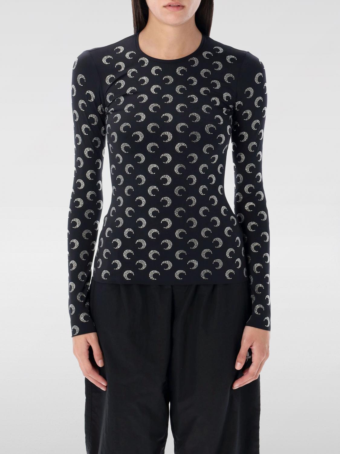 Marine Serre Black Recycled Moon Strass Jersey Second Skin Crewneck T-shirt In Schwarz