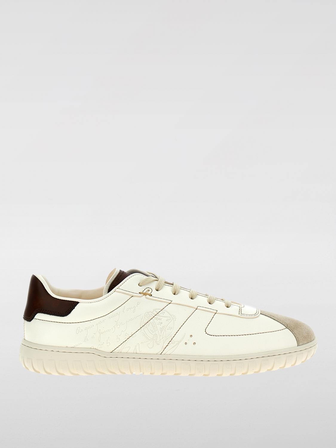 Berluti Trainer Leather Sneakers With Logo Engraving In Weiss