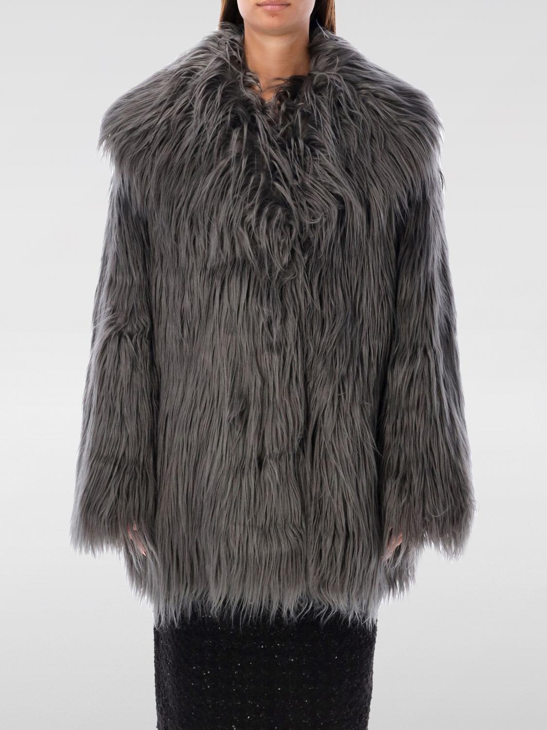 Rotate Birger Christensen Faux Fur Coat High Collar In Grau