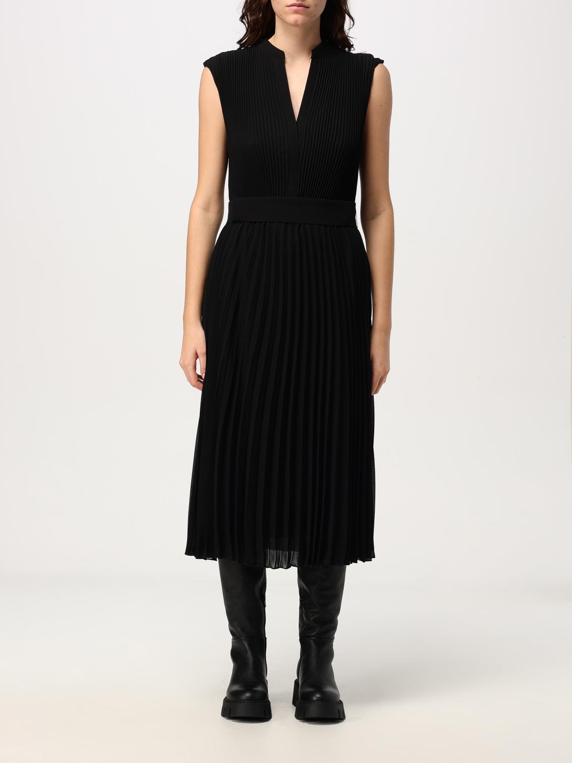 Hugo Boss Diloh Accordion Pleated Midi Dress In Schwarz
