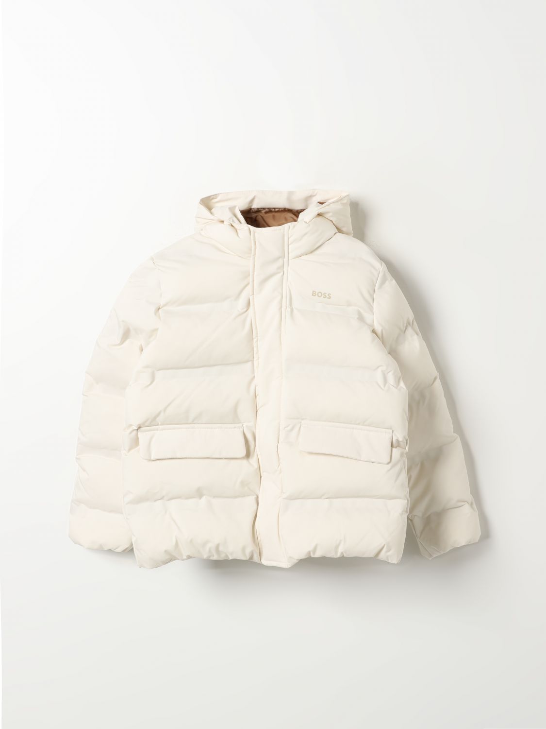 Shop Hugo Boss Coat Boss Kids Color Sand