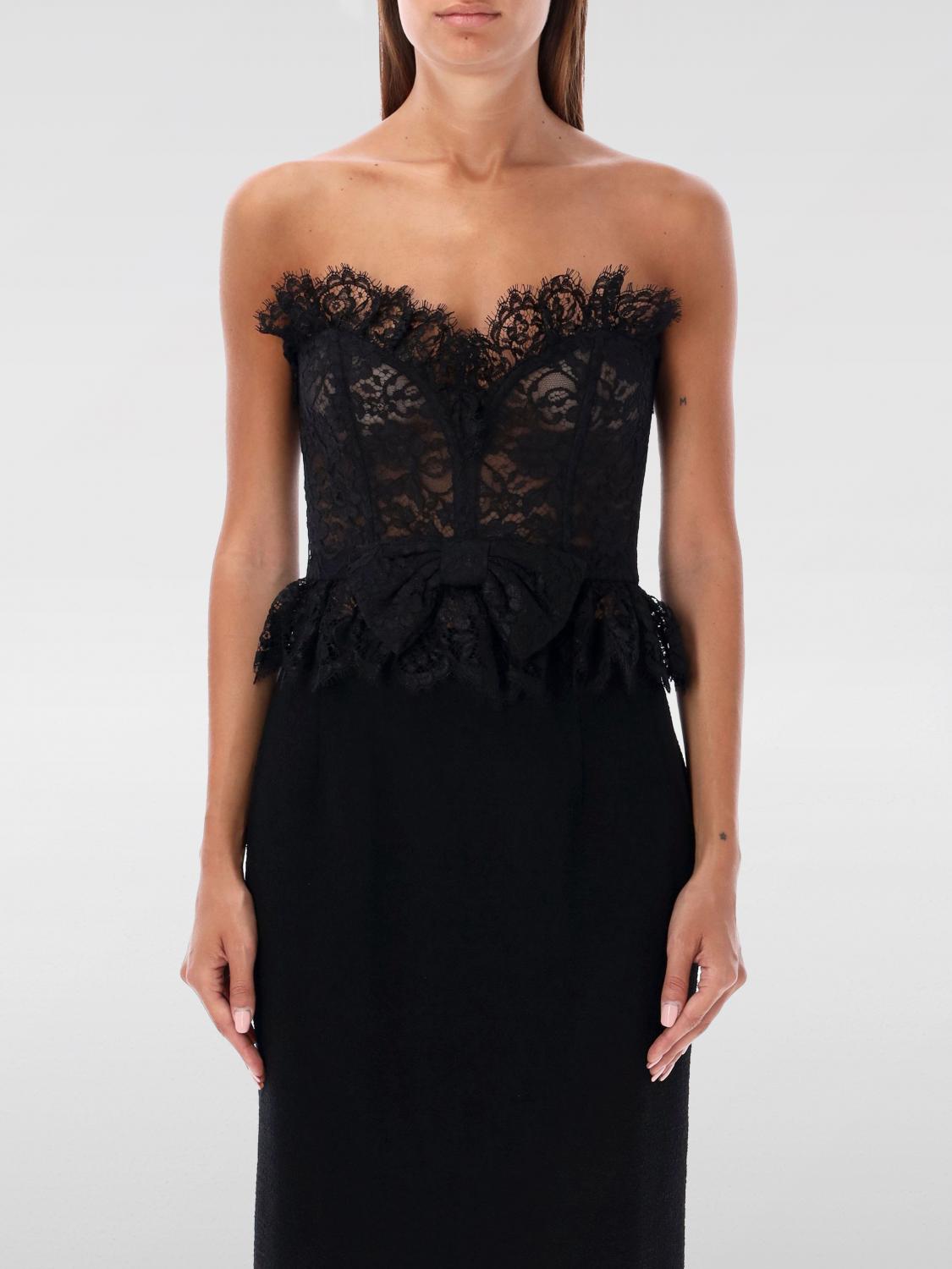 Alessandra Rich Strapless Bow-embellished Lace Bustier Top In Schwarz