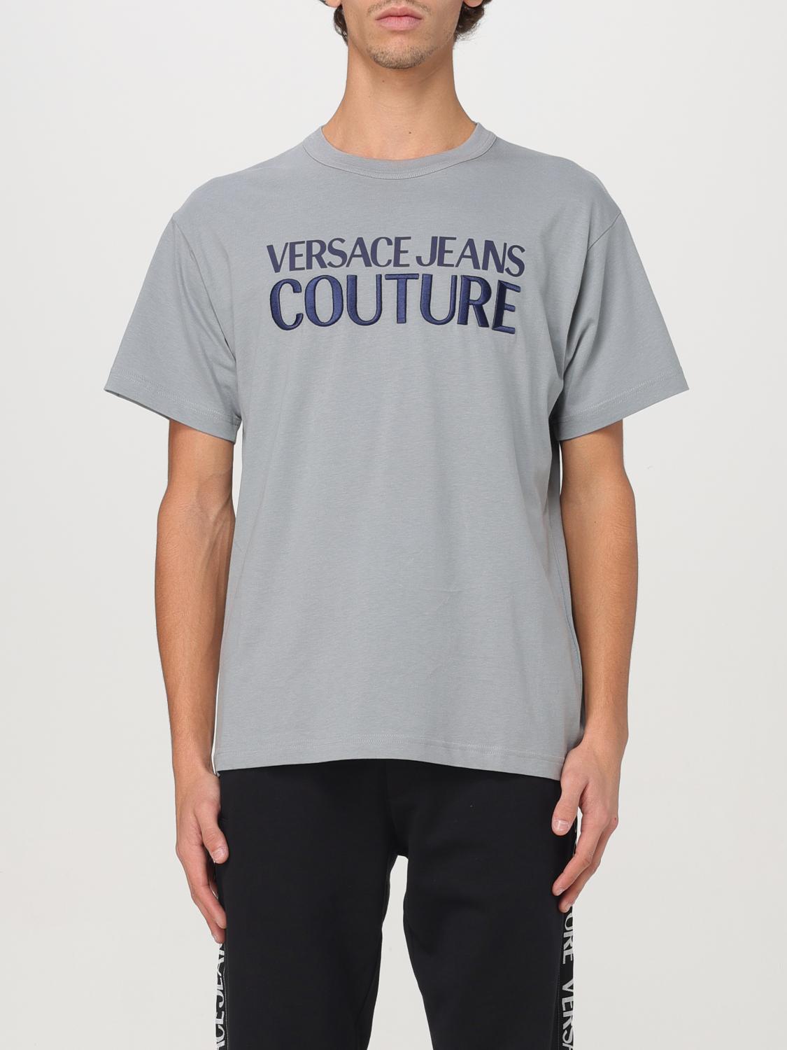 Versace Jeans Couture Man T-shirt Grey Size L Cotton In Grau