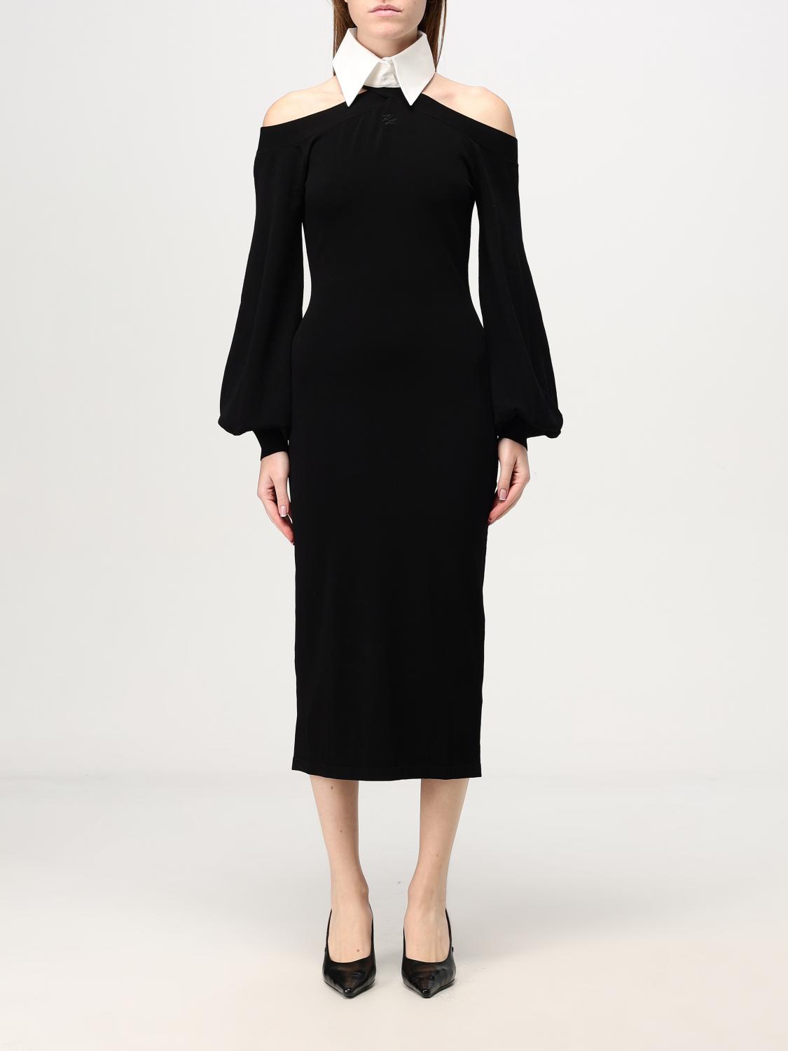 Karl Lagerfeld Cold-shoulder Knitted Dress In Schwarz