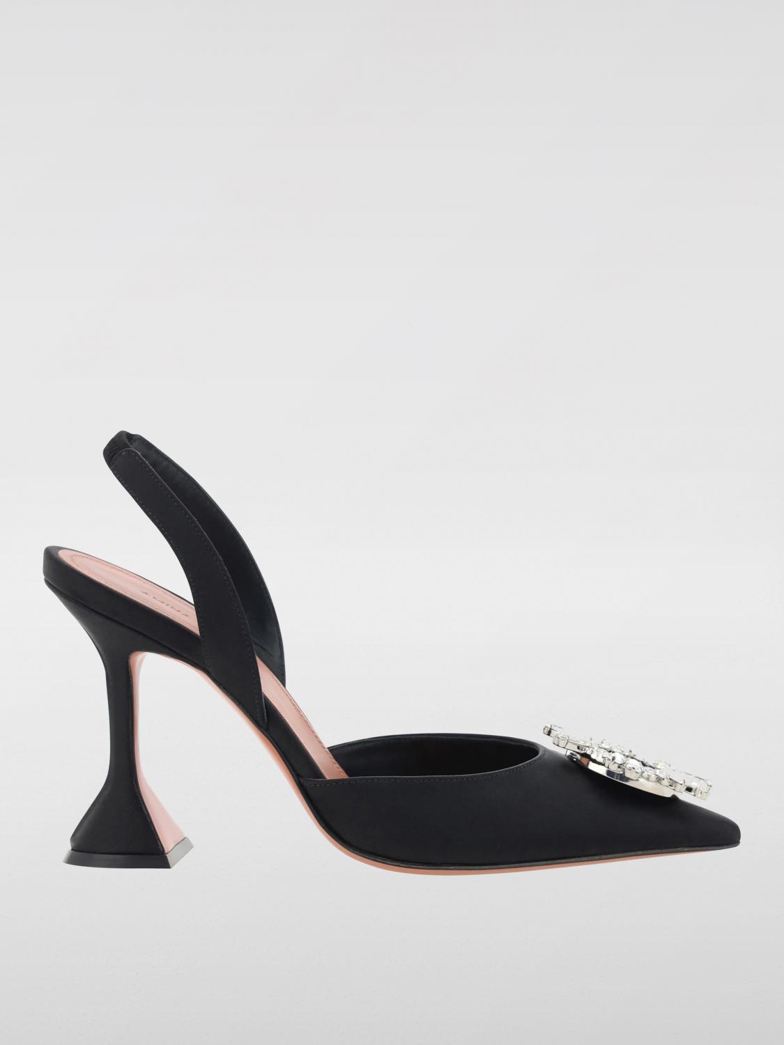 Amina Muaddi Womens Black Rosie Crystal-embellished Leather Sling-back Courts In Schwarz