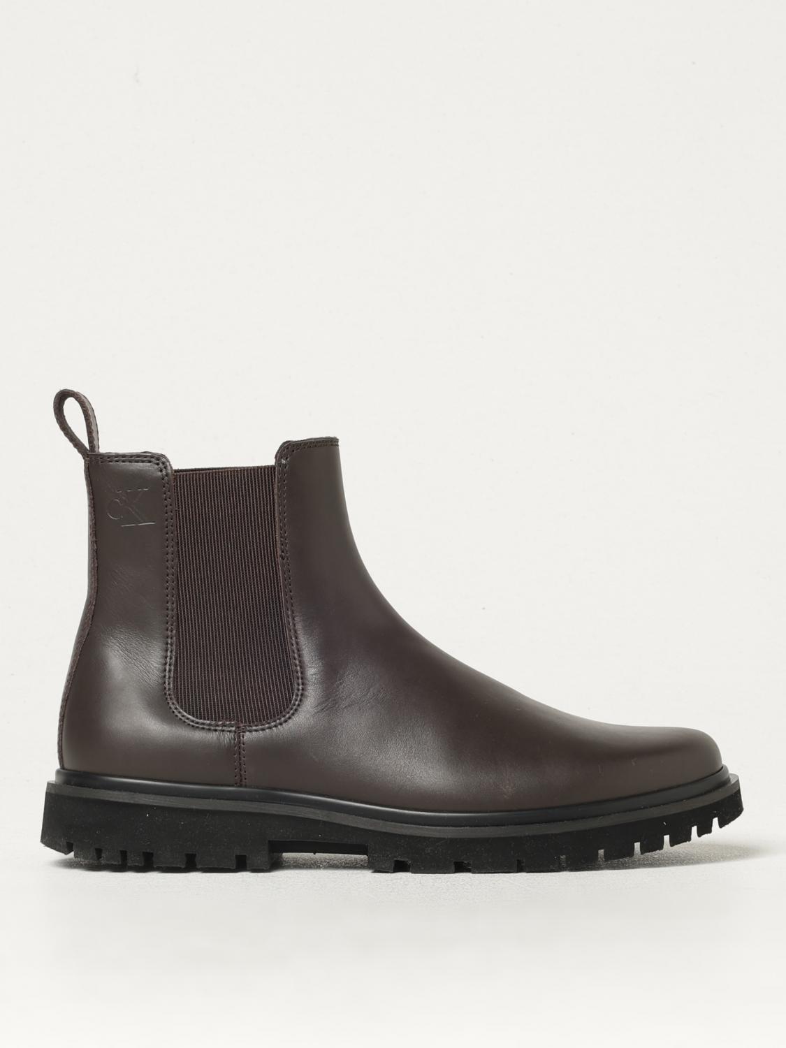 Calvin Klein Leather Ankle Boots In Braun