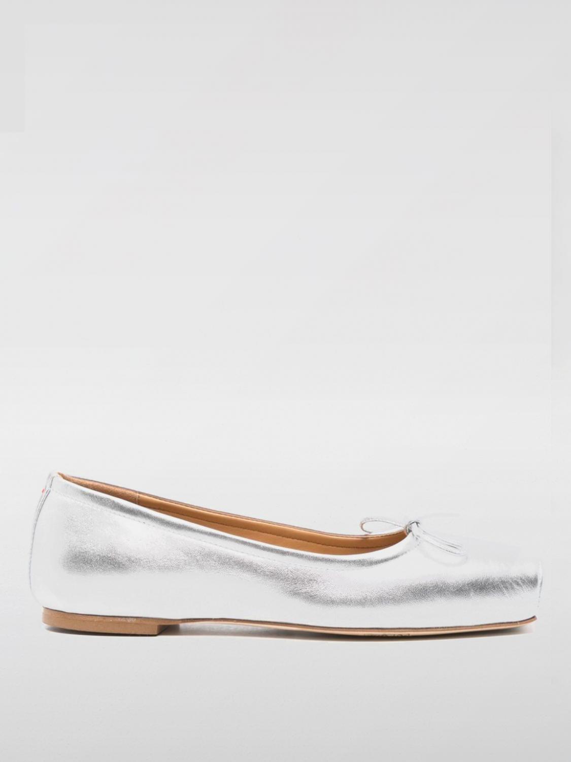 Aeyde Gabriella Laminated Nappa Leather Silver Ballerina In Silber