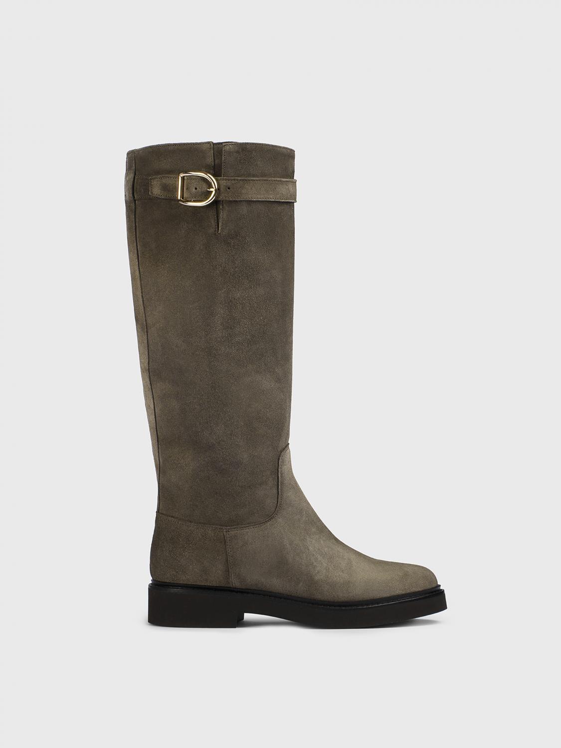 Doucal's Buckle-detailed Suede Boots In Mud