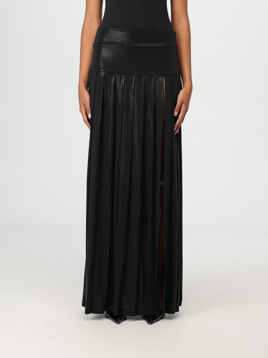 Norma Kamali Pleated Long Skirt With Slit In Schwarz