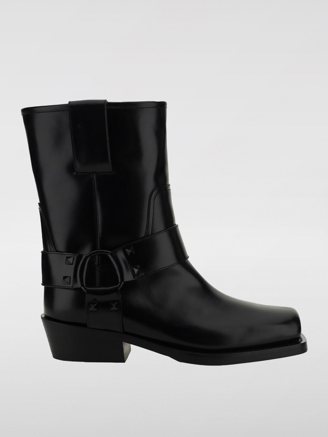 Valentino Garavani Women Biker Leather Boots With Iconic Studs In Schwarz