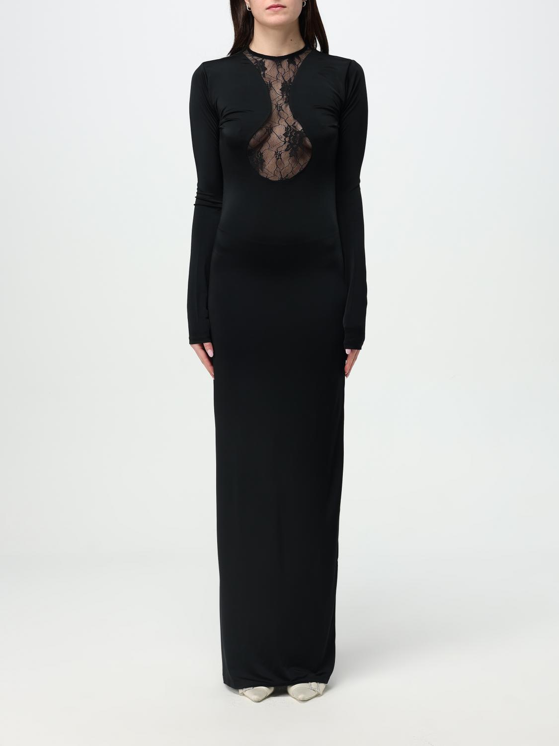 Nina Ricci Long Dress With Lace Inserts In Schwarz