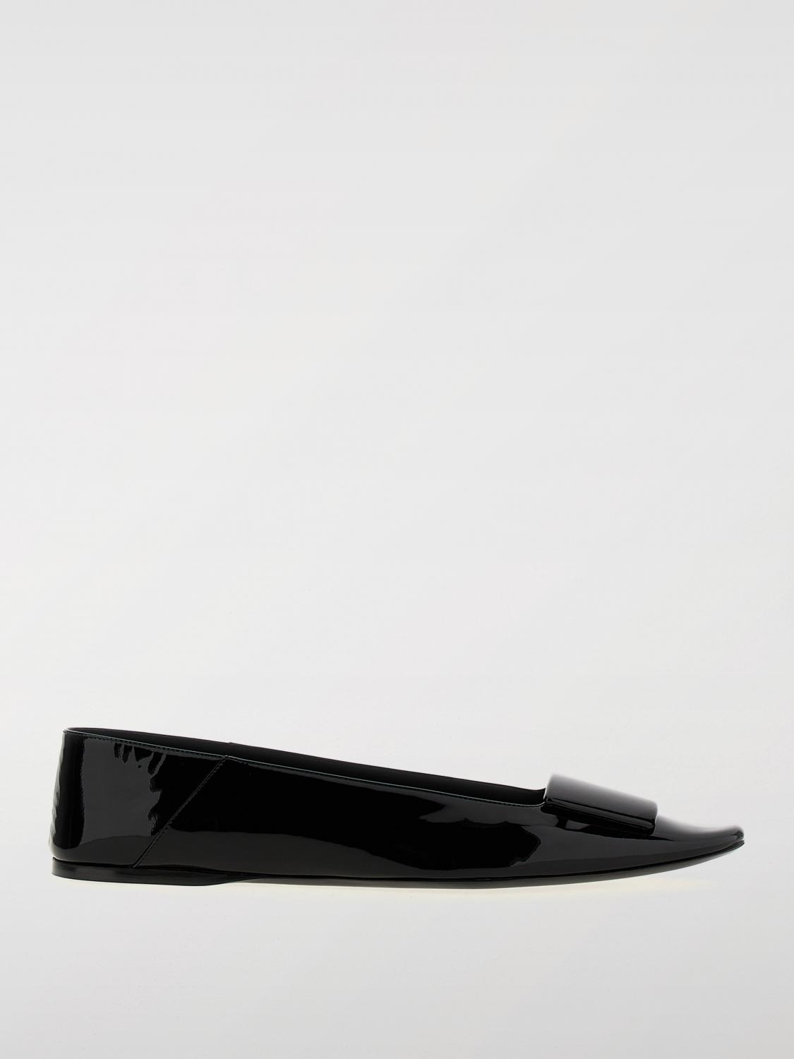 Saint Laurent Poppy Patent Buckle Foldable Ballerina Flats In Noir