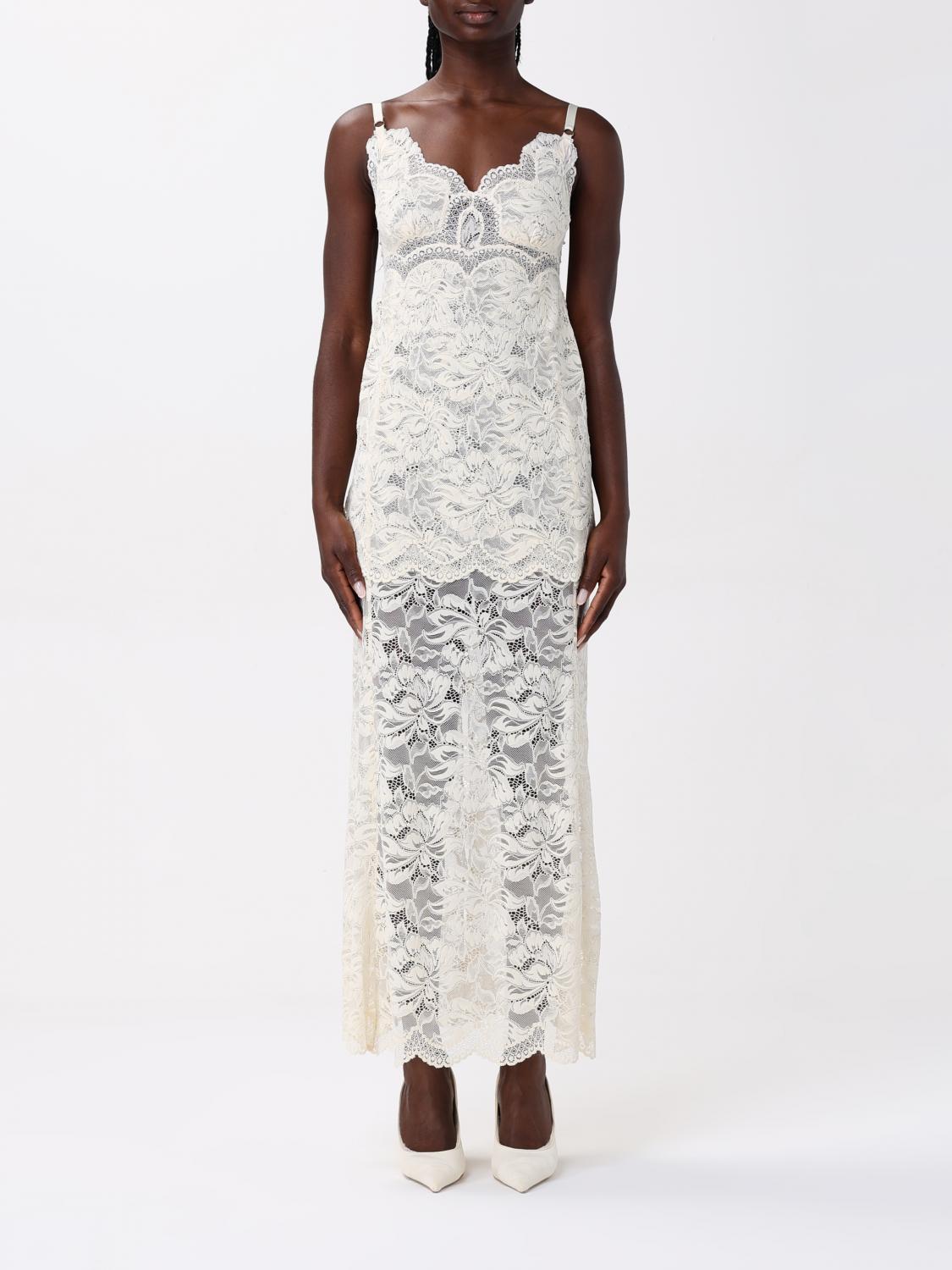 Rabanne Ivory White Long Dress With Lace-effect In White