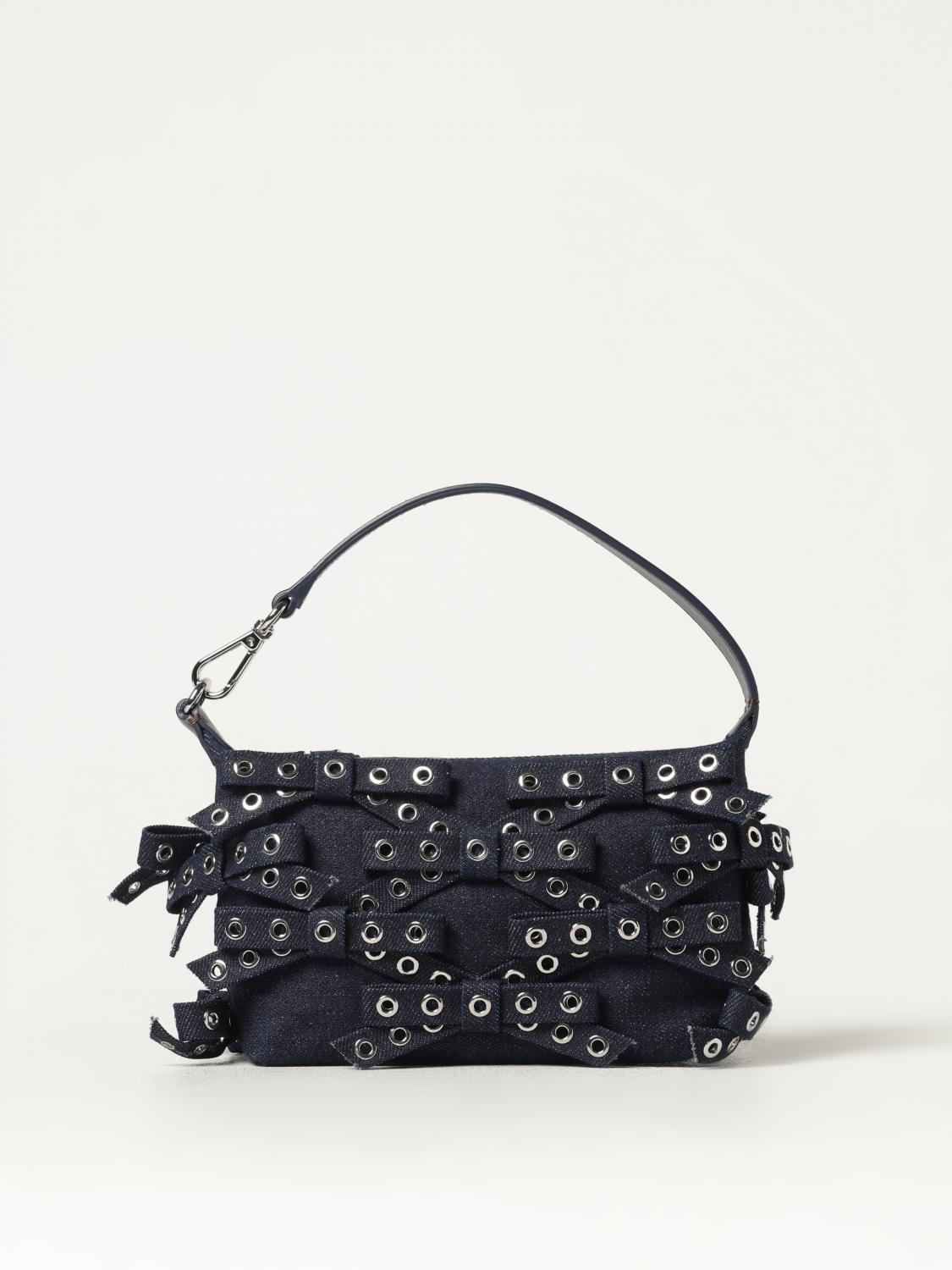 Ganni Denim Small Bow Eyelet Butterfly Pouch Bag In Navy