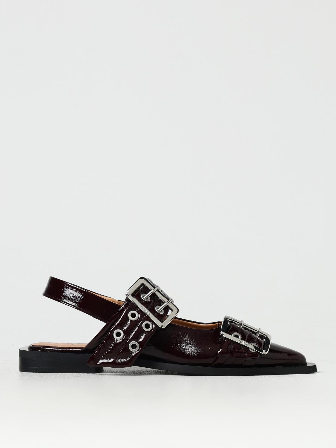 Ganni Buckle Ballerina Patent Faux Leather Slingback Flats In Burgunderrot