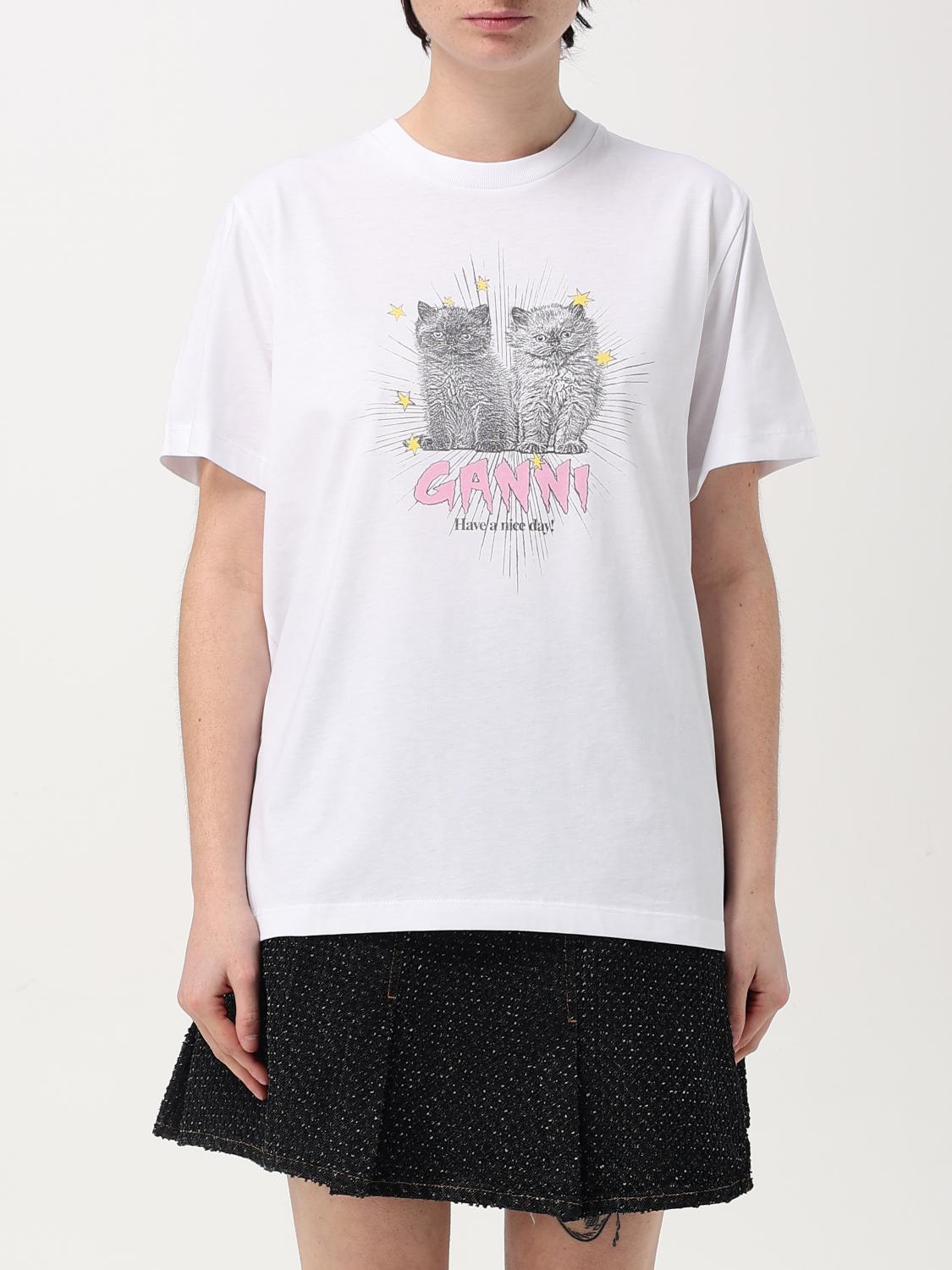 Ganni T-shirt With Print In Weiss