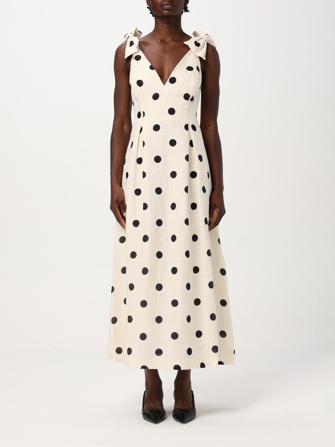 Zimmermann Polka-dot Bow-detail Linen Midi Dress In Yellow Cream