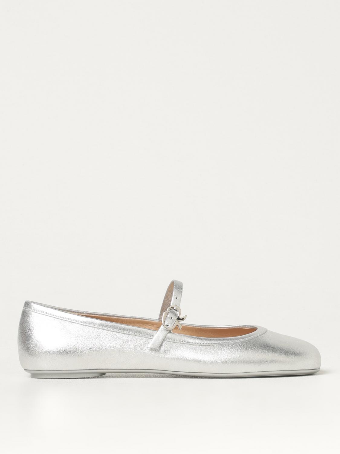 Gianvito Rossi Carla Metallic Leather Mary Jane Flats In Silber