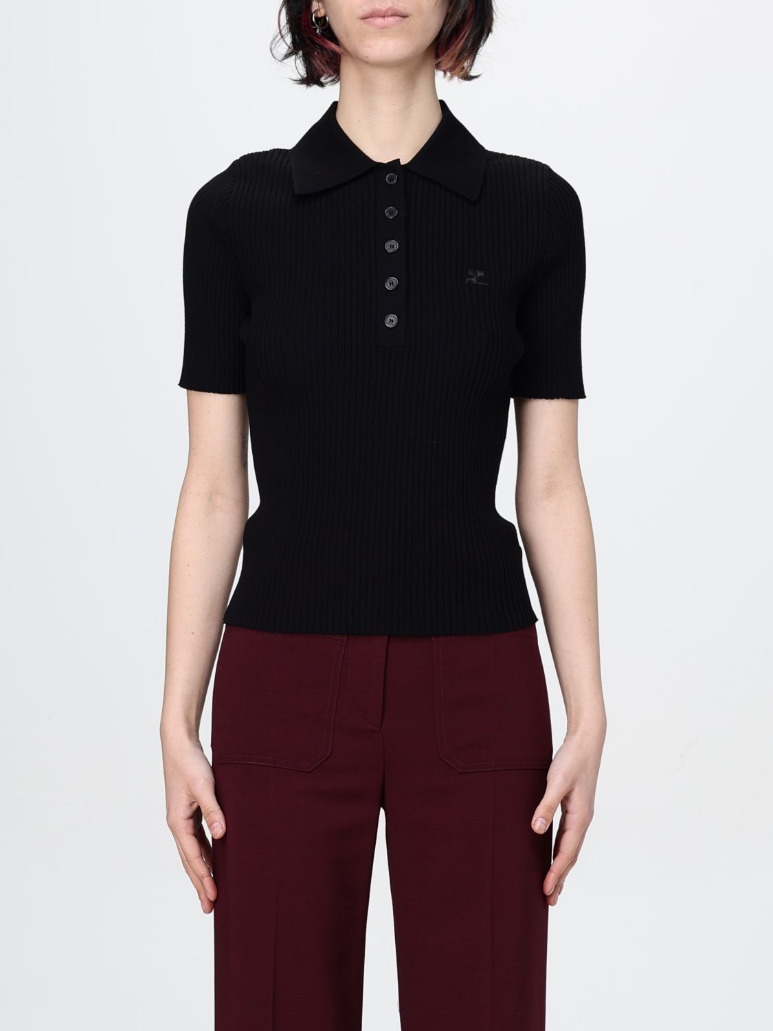 Shop Courrèges Polo Shirt Woman Color Black In Schwarz