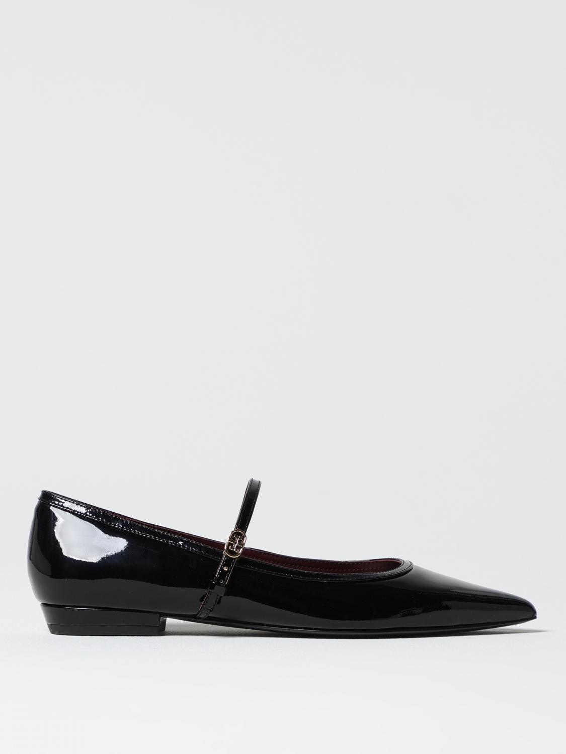 Tory Burch Black Ballet Shoes With Pointed Toe And Double T Motif In Patent Leather Woman In Schwarz
