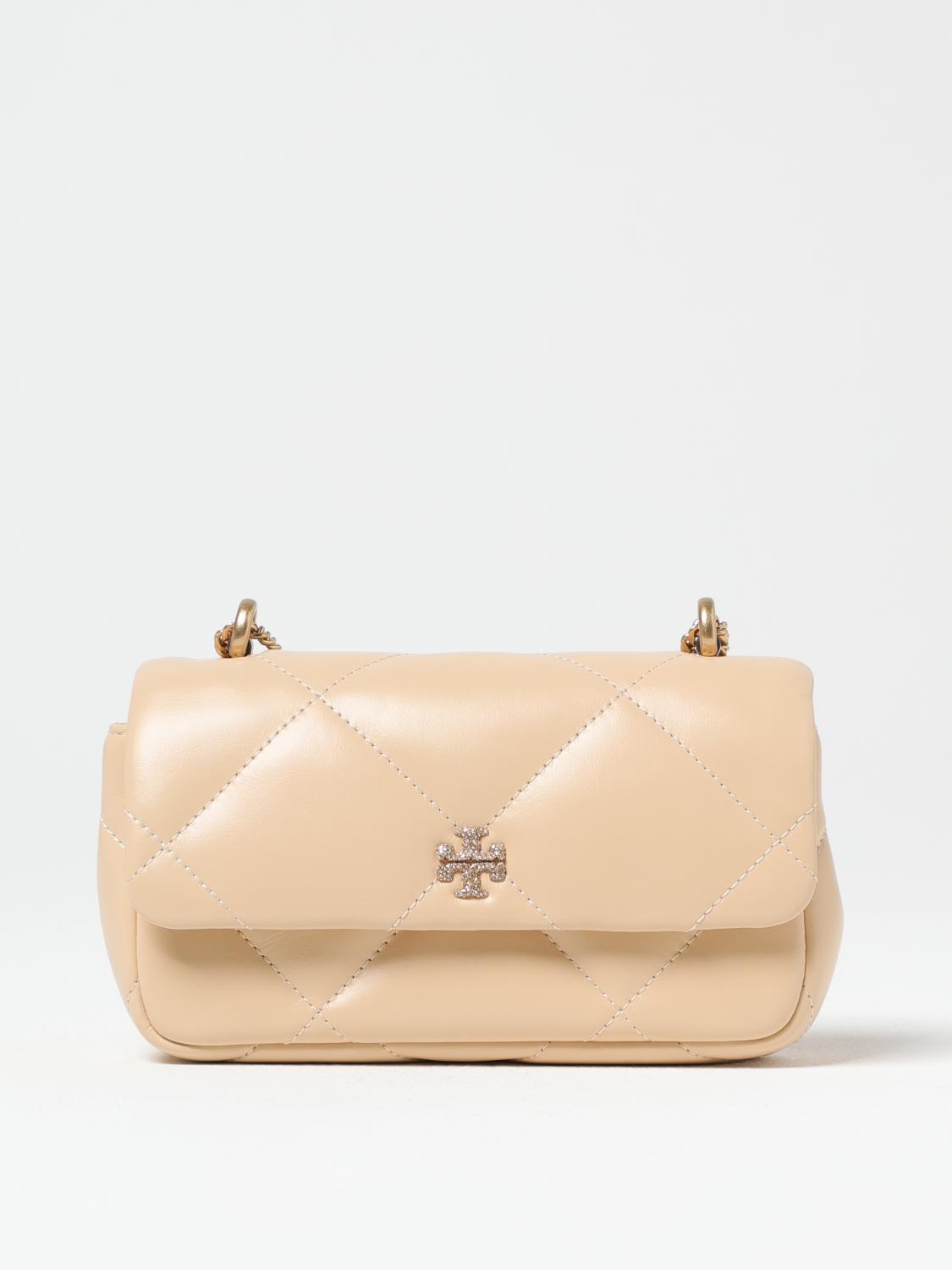 Tory Burch Kira Diamond Quilt Pave Mini Flap Bag In Beige