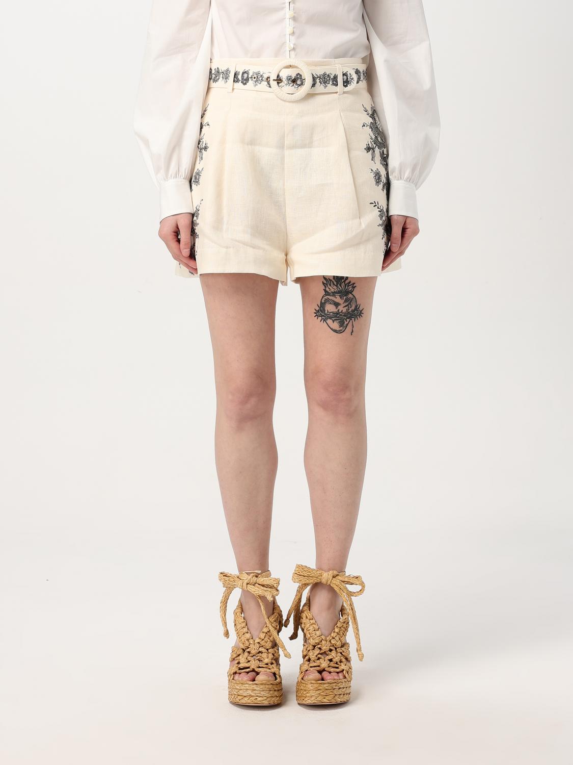 Zimmermann High Waist Floral Embroidery Belted Shorts In Weiss