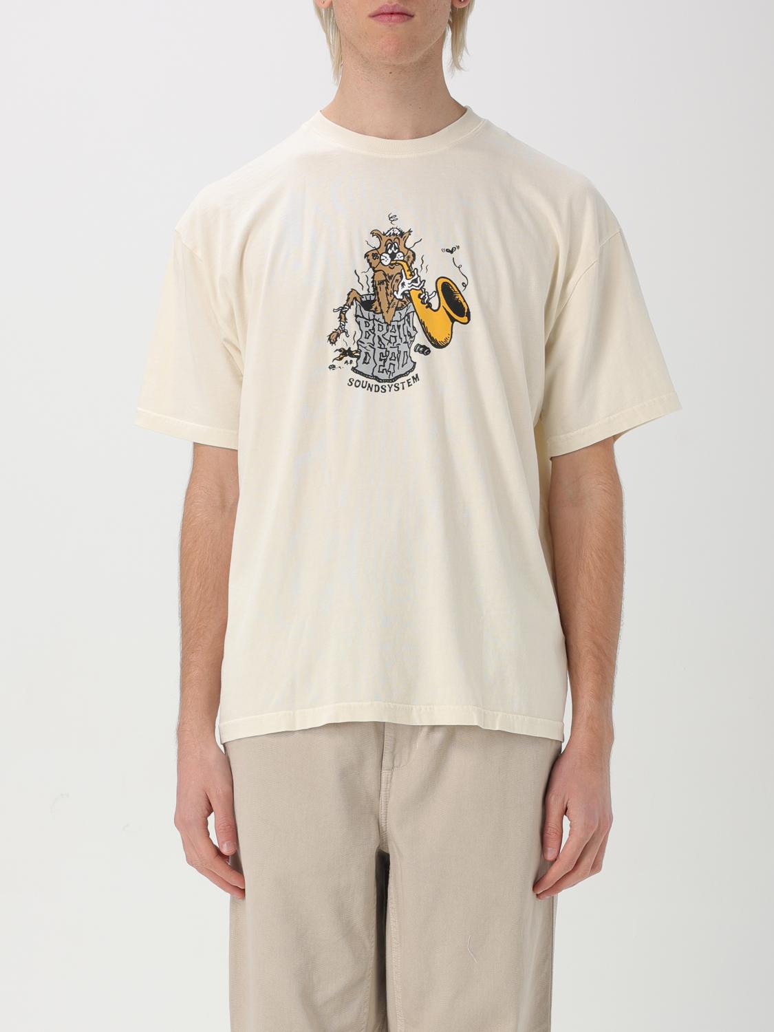 Brain Dead White Cotton T-shirt With Print In Beige