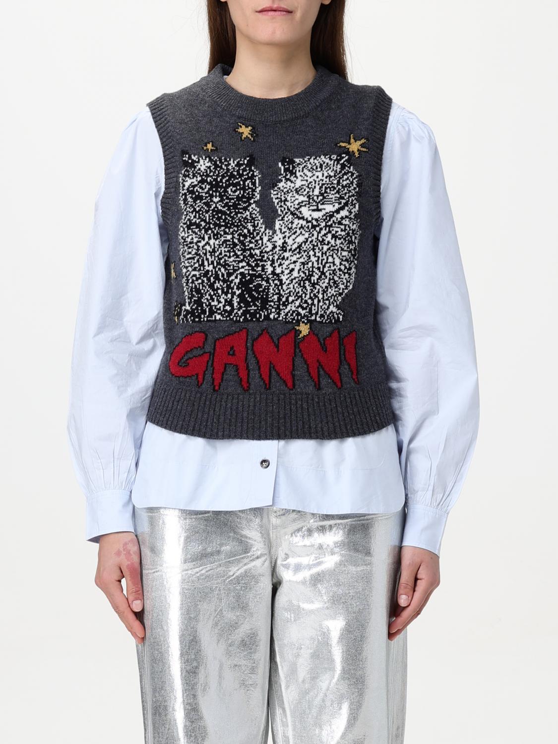 Ganni 'graphic Cats Knit Vest For In Grey