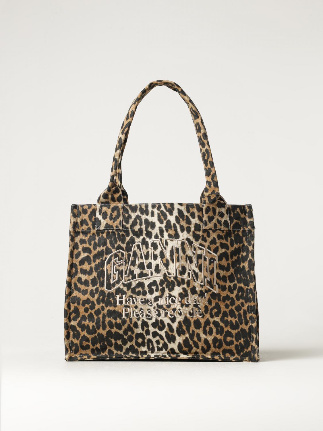 Ganni Recycled Cotton Animal Print Tote Bag In Savannah