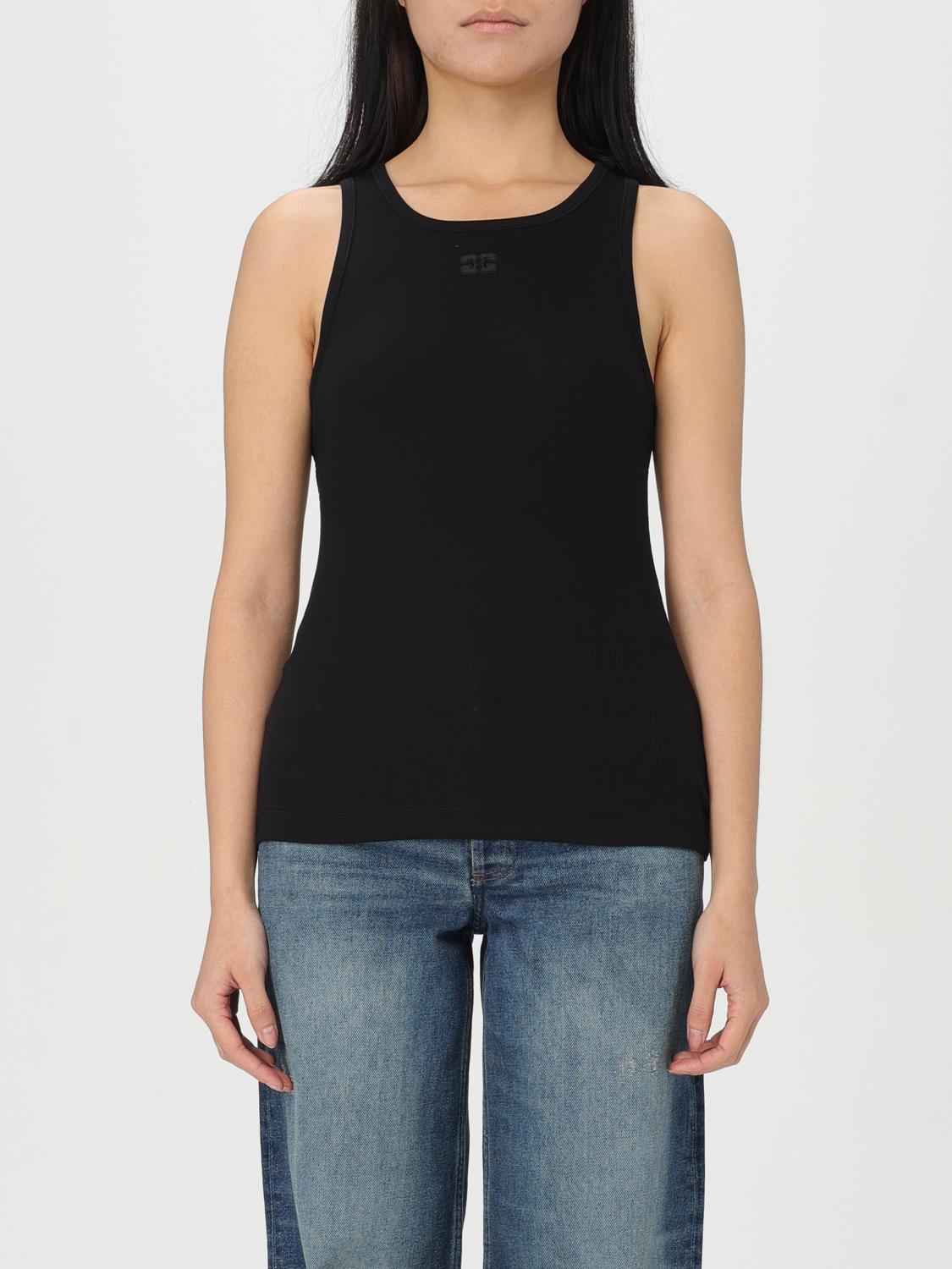 Ganni Ribbed Knit Tank Top With Spaghetti Straps In Black
