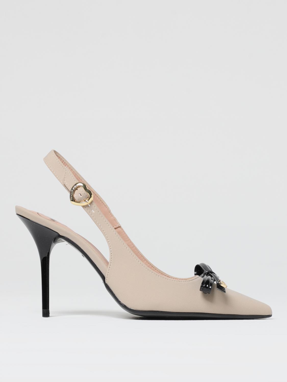 Love Moschino Beige Glossy Leather Slingback With Heel And Black Bow In Beige