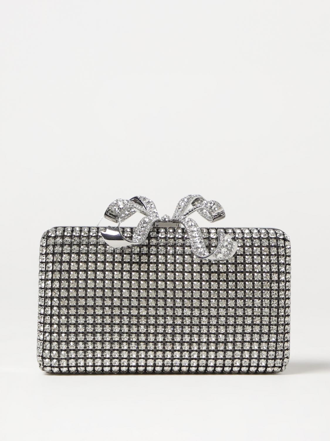 Self-portrait Self Portrait 'crystal Box' Silver Polyester Clutch In Silber