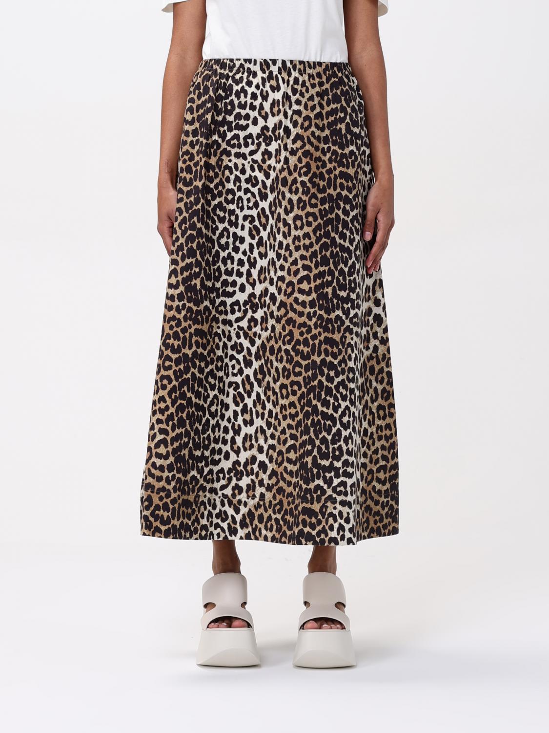 Ganni Leopard Printed Elasticated Maxi Skirt In Brown