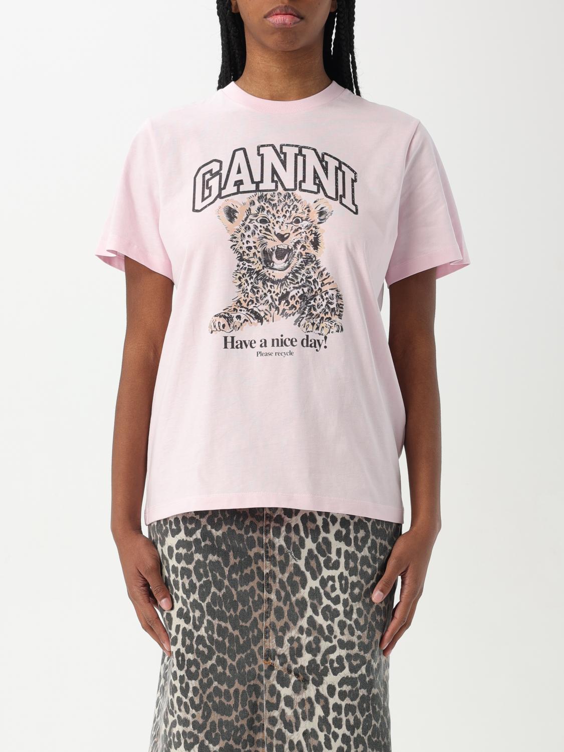 Ganni Leopard Print Relaxed Jersey T-shirt In Rosa