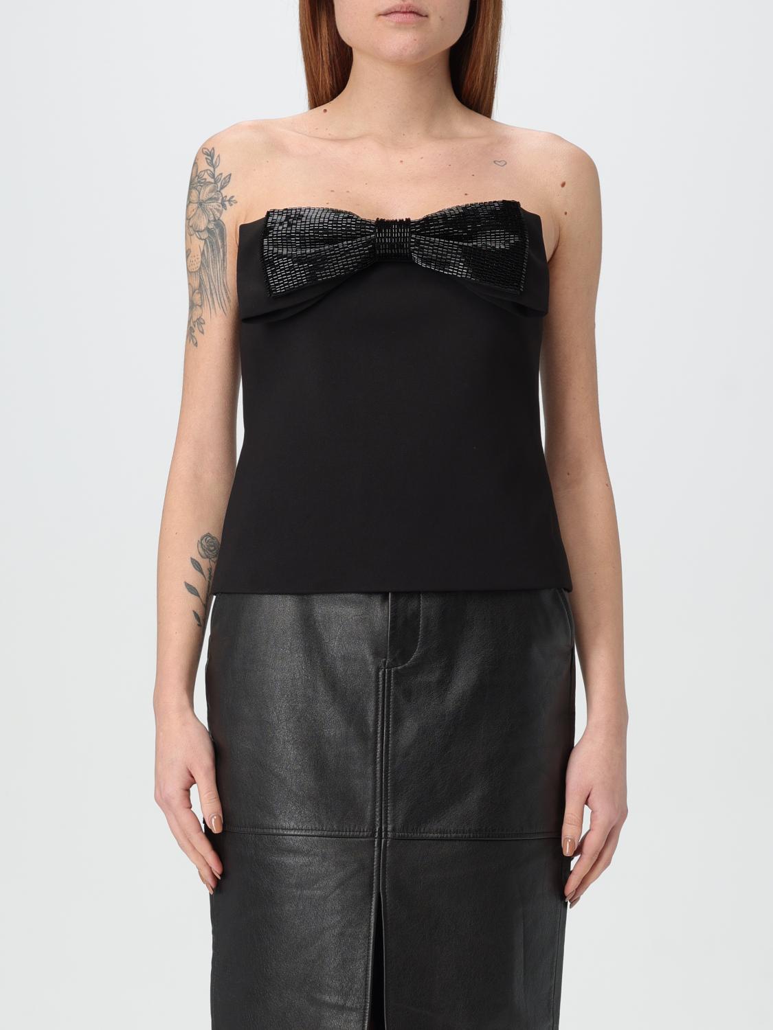 Self-portrait Black Sleeveless Top With Bandeau Neckline In Tech Fabric Woman In Black