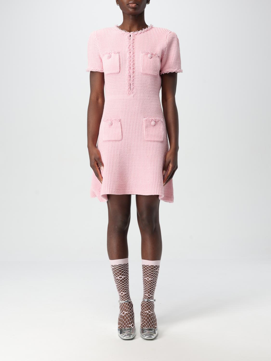 Self-portrait Womens Bead-embellished Short-sleeve Knit Mini Dress Pink In Pink