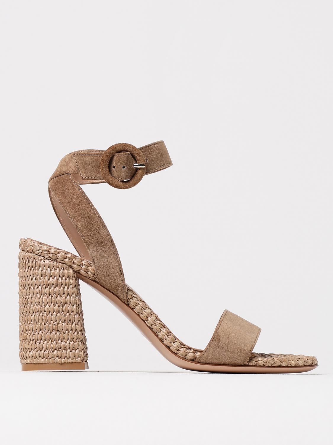 Gianvito Rossi Oleg 85 Suede And Raffia Sandals In Brown